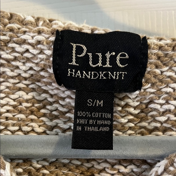 Pure Women's Cream and Brown 100% Cotton Handmade Buttoned Sweater - Picture 2 of 3